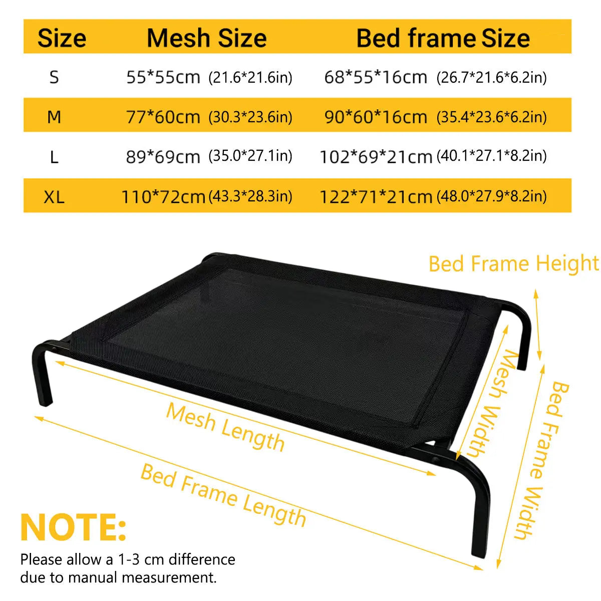 Heavy Duty Pet Raised Bed Elevated Trampoline Hammock Cat Dog Raised Deluxe - Replacement Mesh-S Wholesale Hub