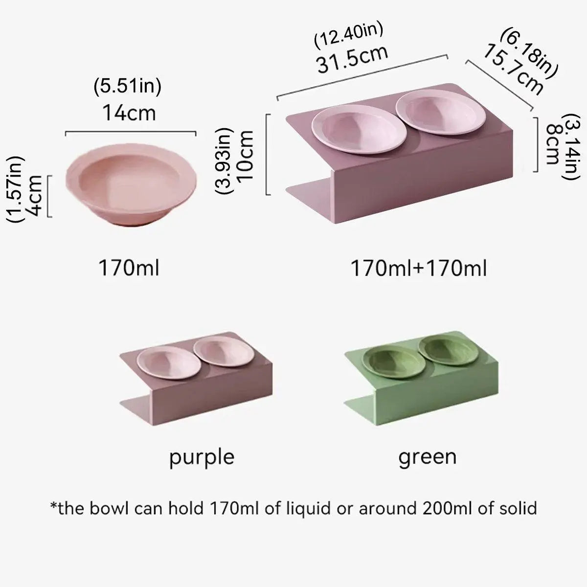 Ceramic Slanted Double Pet Bowl Cat Dog Food Water Bowl Non-Slip Feeding Dish - Green Wholesale Hub