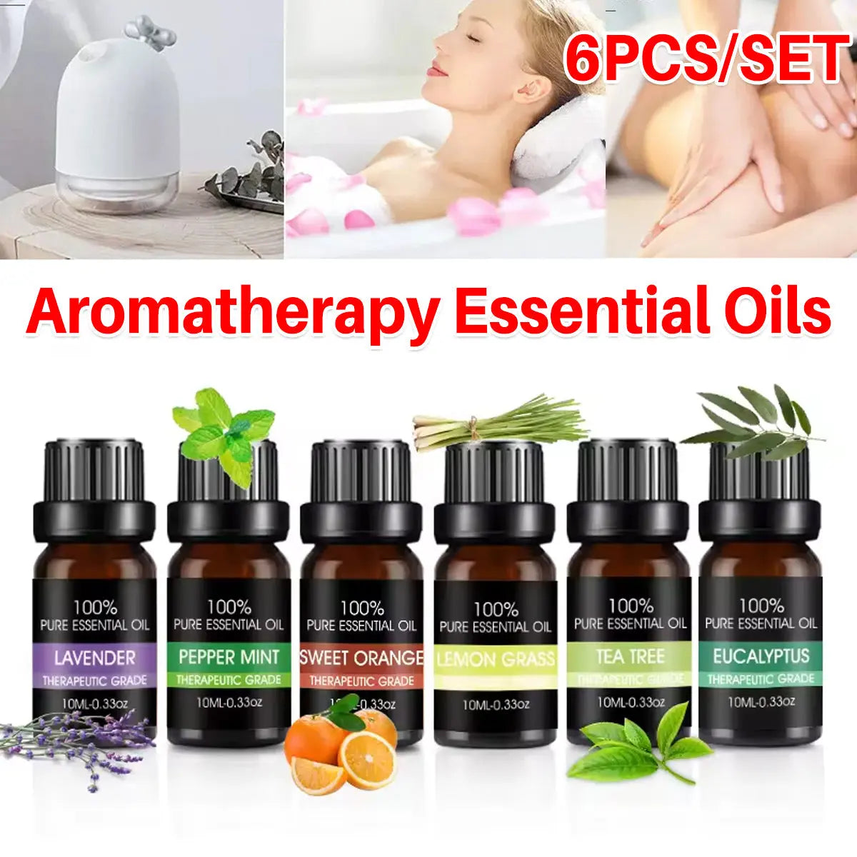 Essential Oil Set 6 Bottles Plant Aromatherapy Oils Natural Scent for Diffuser Wholesale Hub