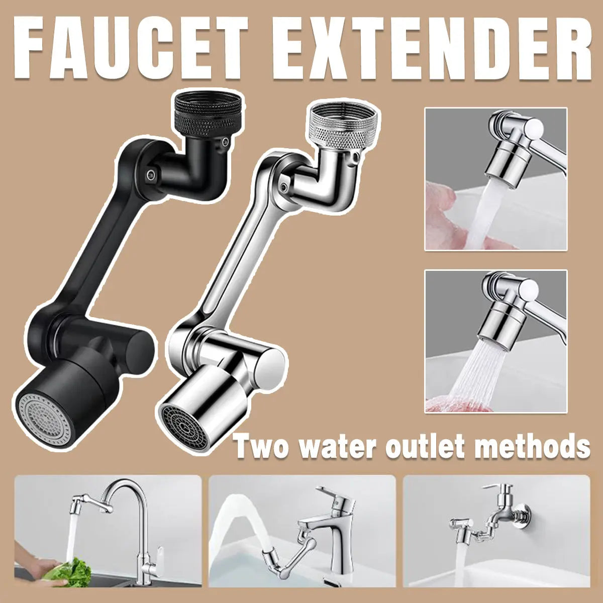Multifunction Mechanical Arm Faucet Extender Rotatable Sink Tap Adapter Joint - Silver Wholesale Hub