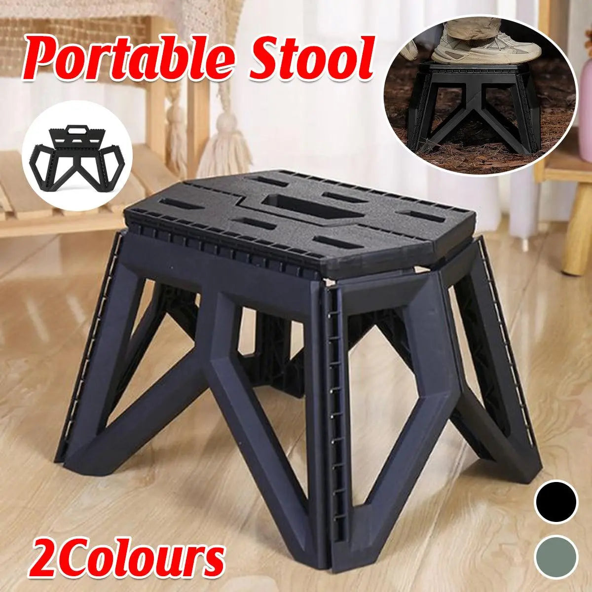 Foldable Stool Portable Fishing Stool Compact Folding Small Bench Outdoor Seat - Black Wholesale Hub