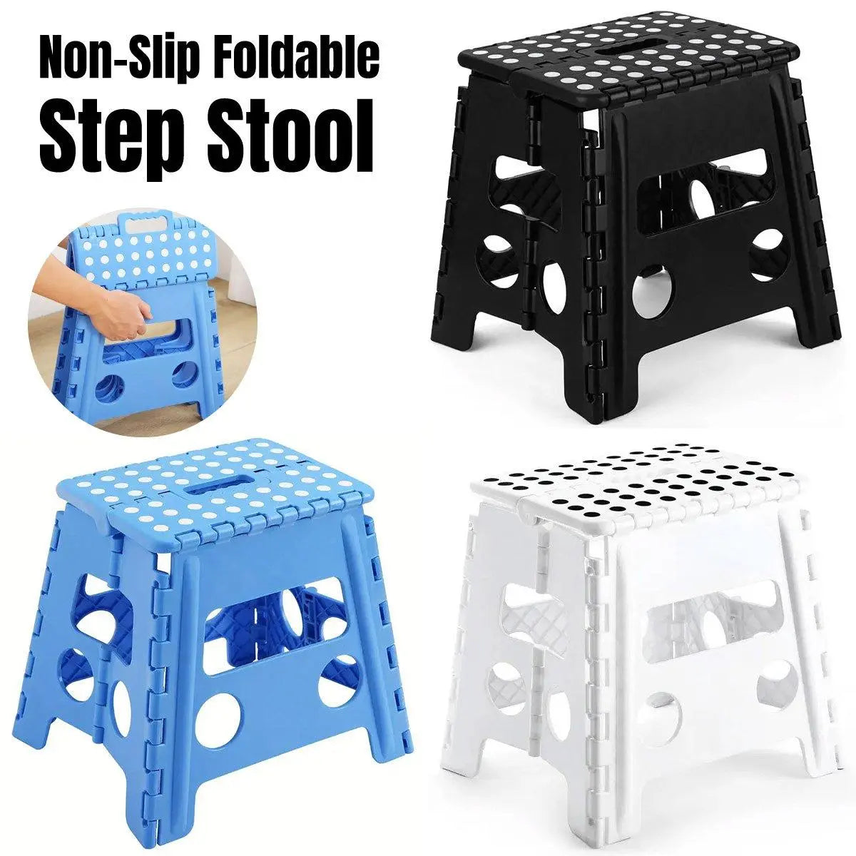 Portable Folding Plastic Stool Lightweight Collapsible Chair for Outdoor Travel - White Wholesale Hub