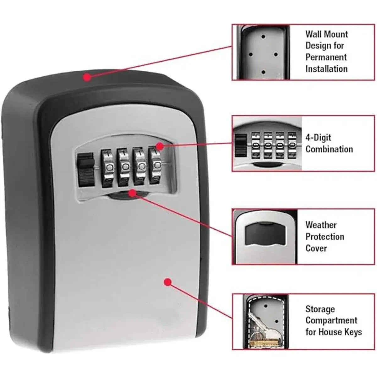 Combination Key Box with Combination Lock for Home Office Security Storage - Black Wholesale Hub