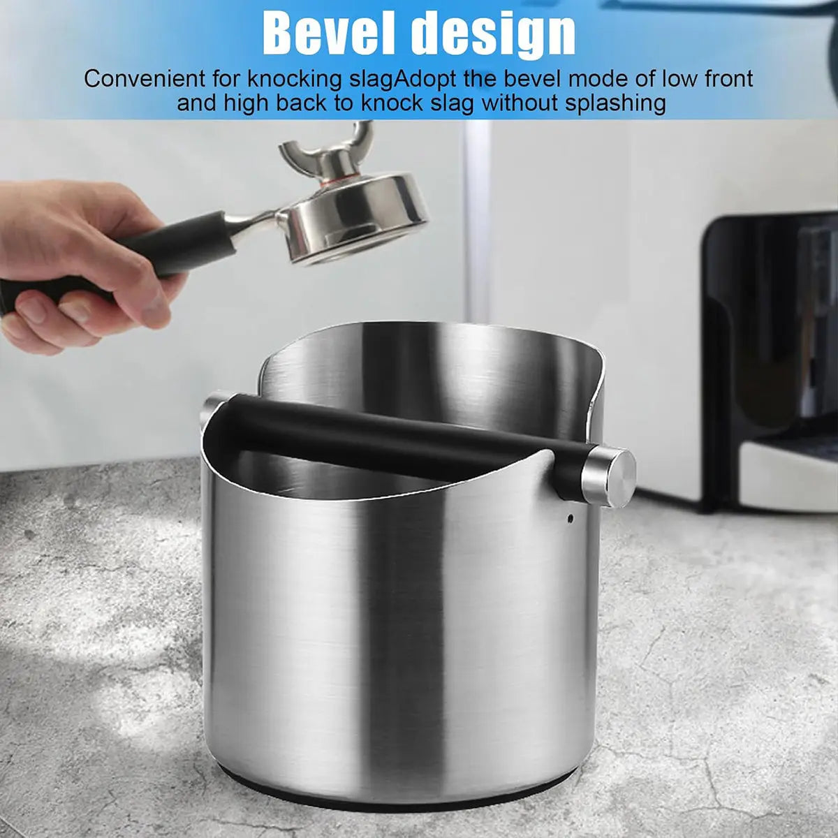 Stainless Steel Coffee Grounds Knock Box Round Tap Bucket for Household Espresso - Black Wholesale Hub