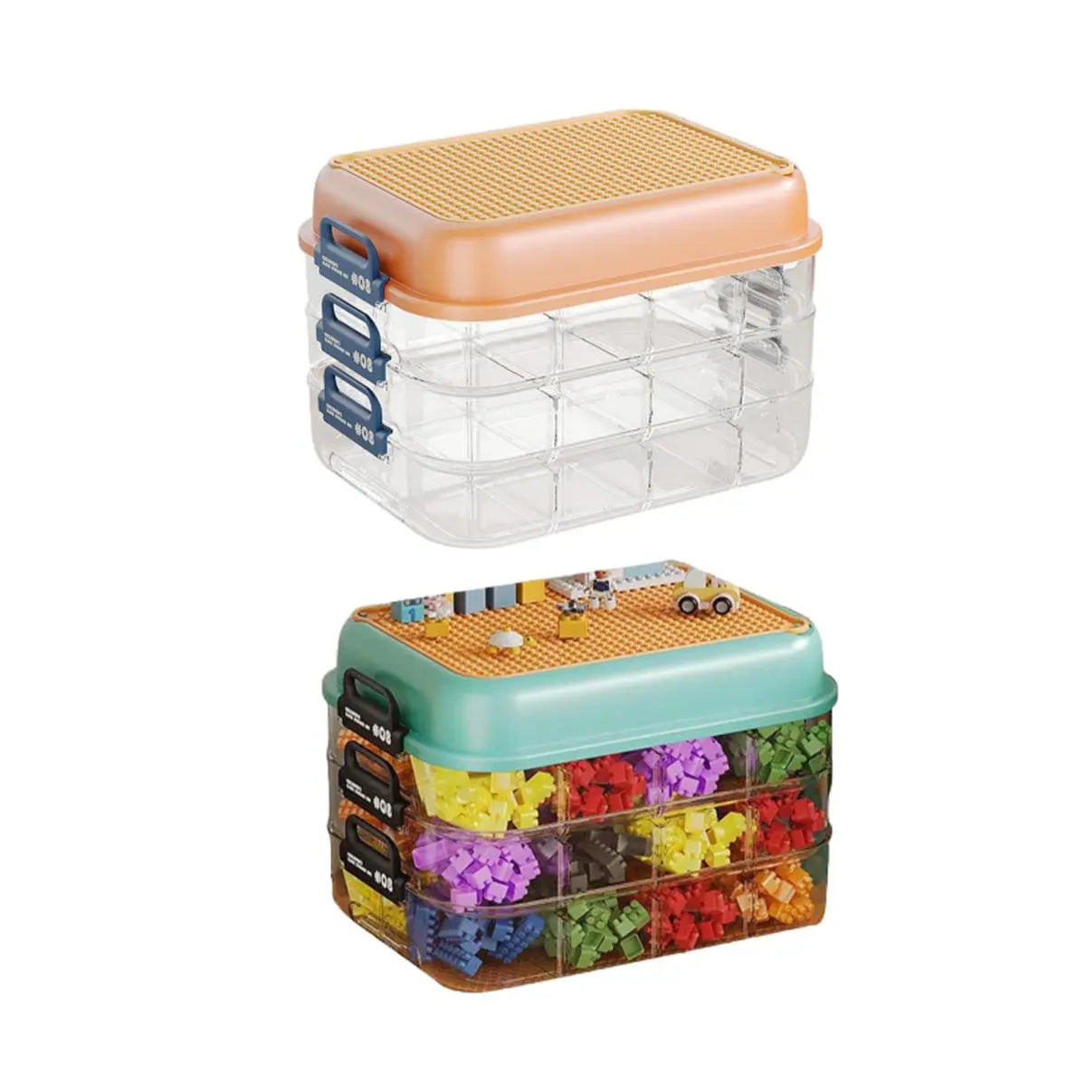 3-Layer Stackable Storage Box for Building Blocks Toy Organizer with Sorting Trays - Green Wholesale Hub