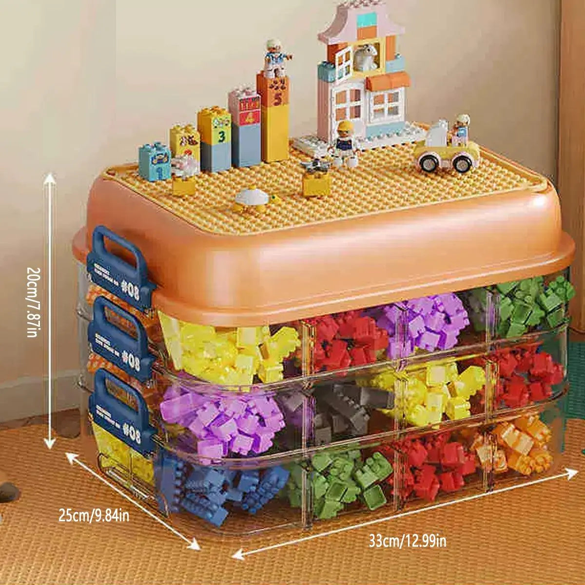 3-Layer Stackable Storage Box for Building Blocks Toy Organizer with Sorting Trays - Green Wholesale Hub