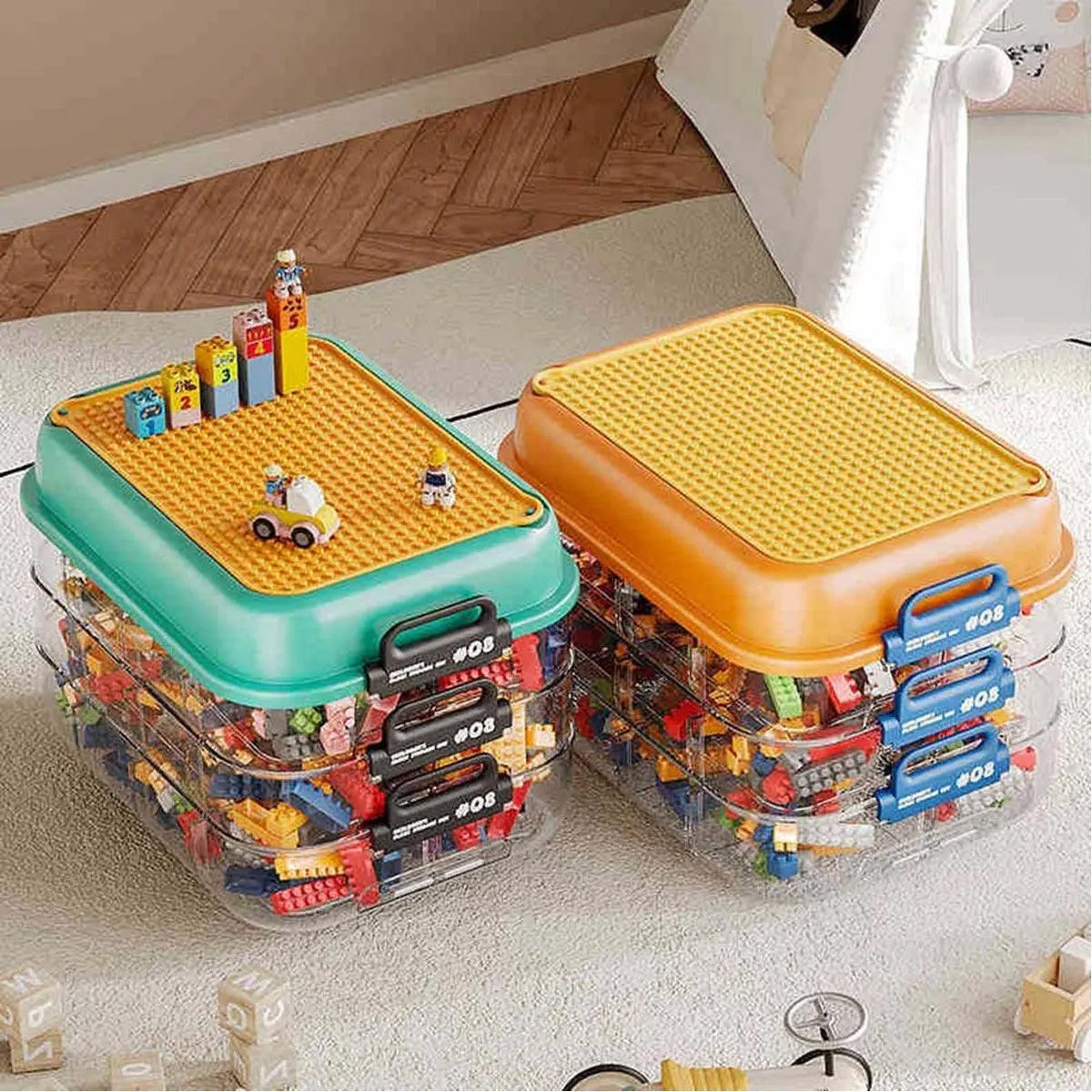 3-Layer Stackable Storage Box for Building Blocks Toy Organizer with Sorting Trays - Green Wholesale Hub
