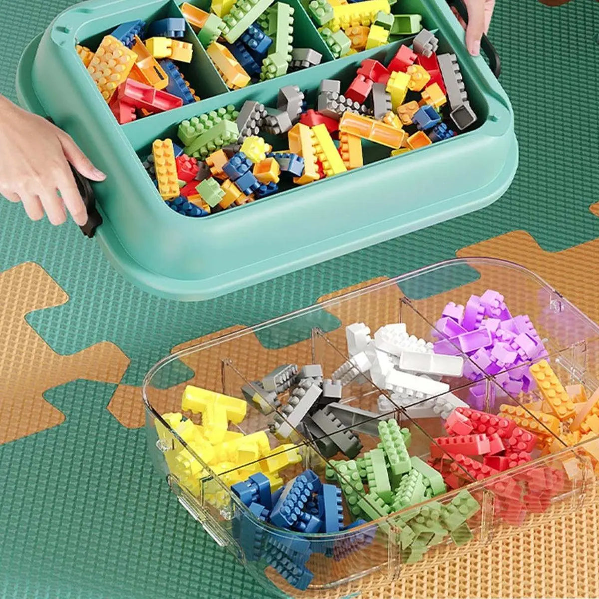 3-Layer Stackable Storage Box for Building Blocks Toy Organizer with Sorting Trays - Green Wholesale Hub