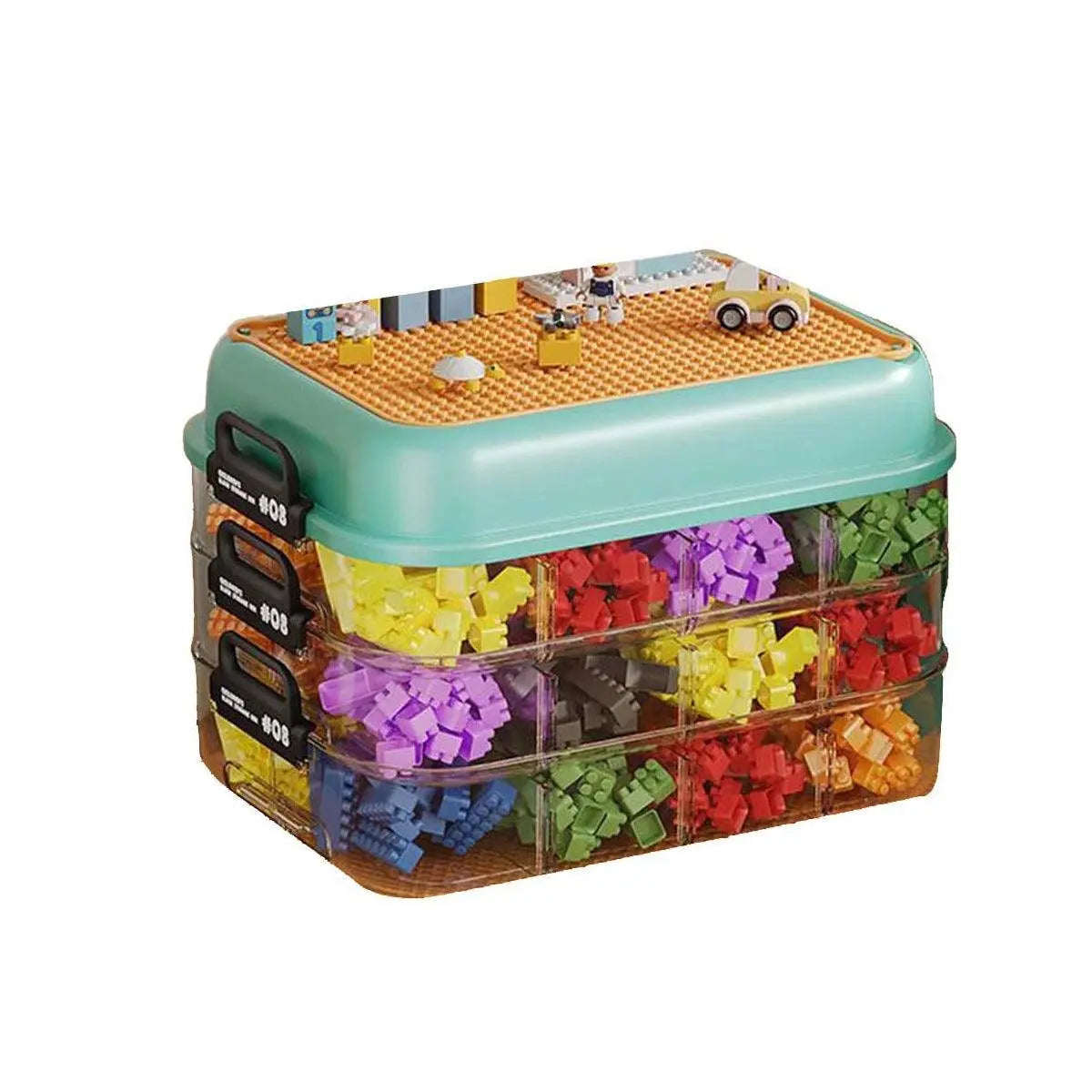 3-Layer Stackable Storage Box for Building Blocks Toy Organizer with Sorting Trays - Green Wholesale Hub