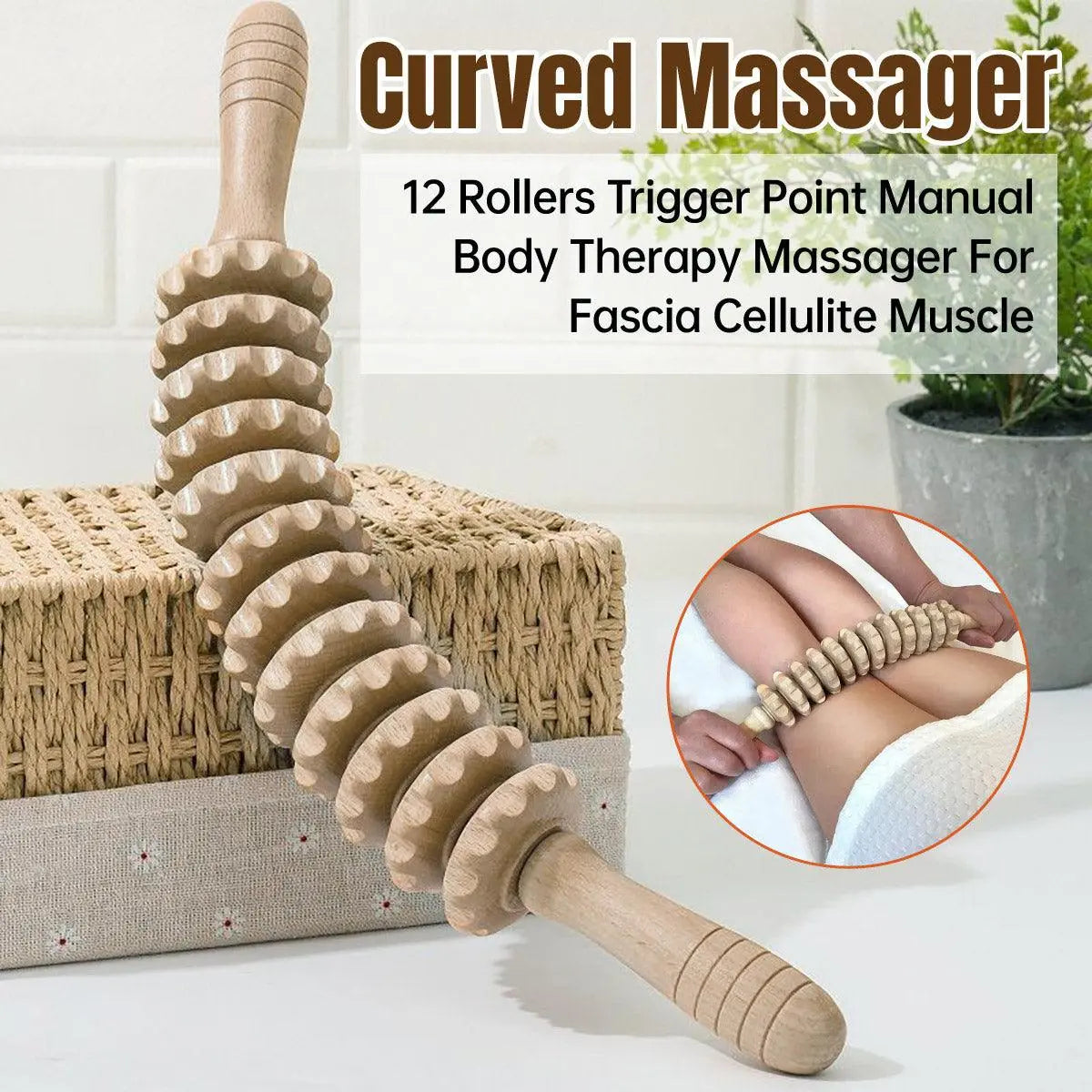 Wooden 12Roller Massage Stick Meridian Therapy Neck Back Thigh Muscle Relaxation Wholesale Hub
