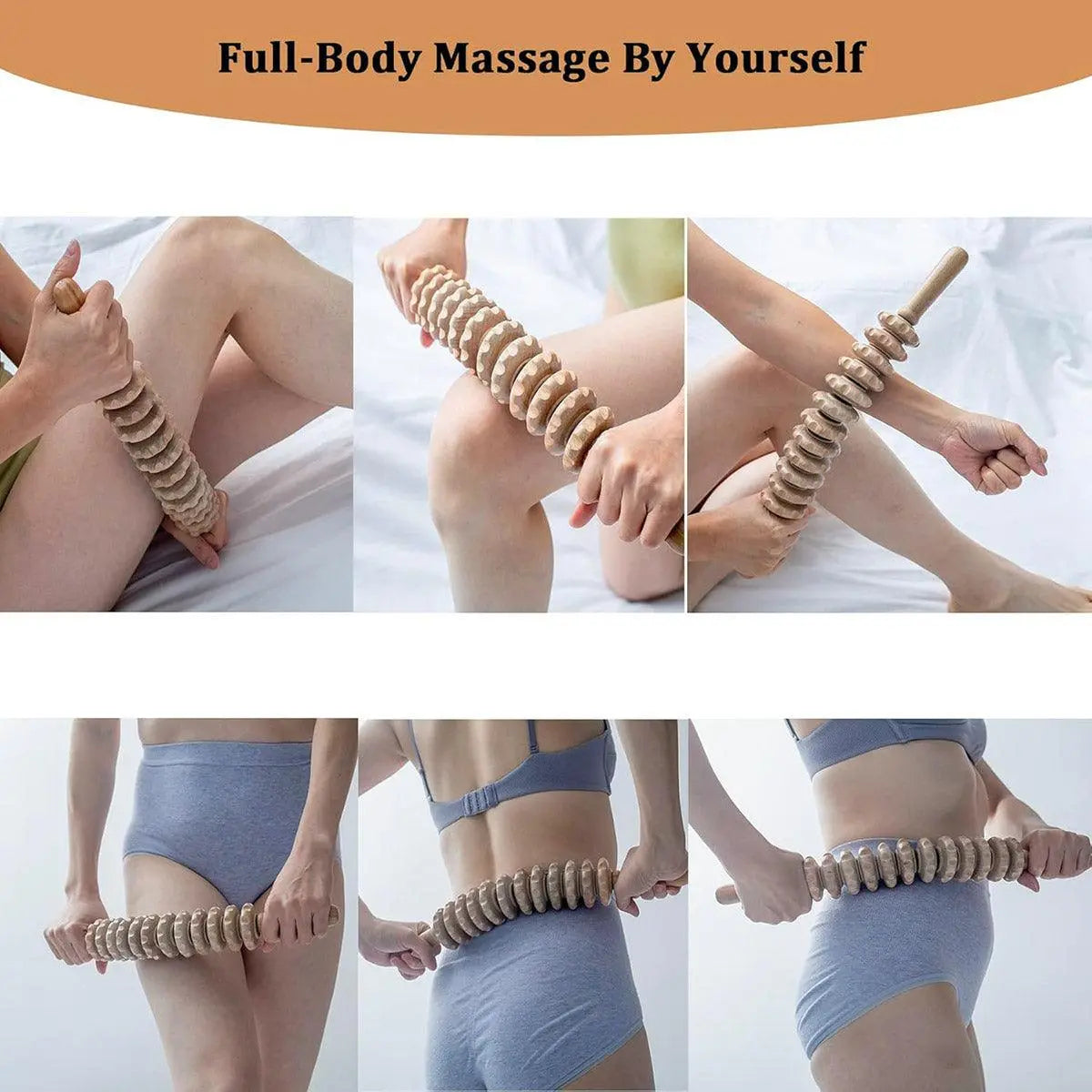 Wooden 12Roller Massage Stick Meridian Therapy Neck Back Thigh Muscle Relaxation Wholesale Hub