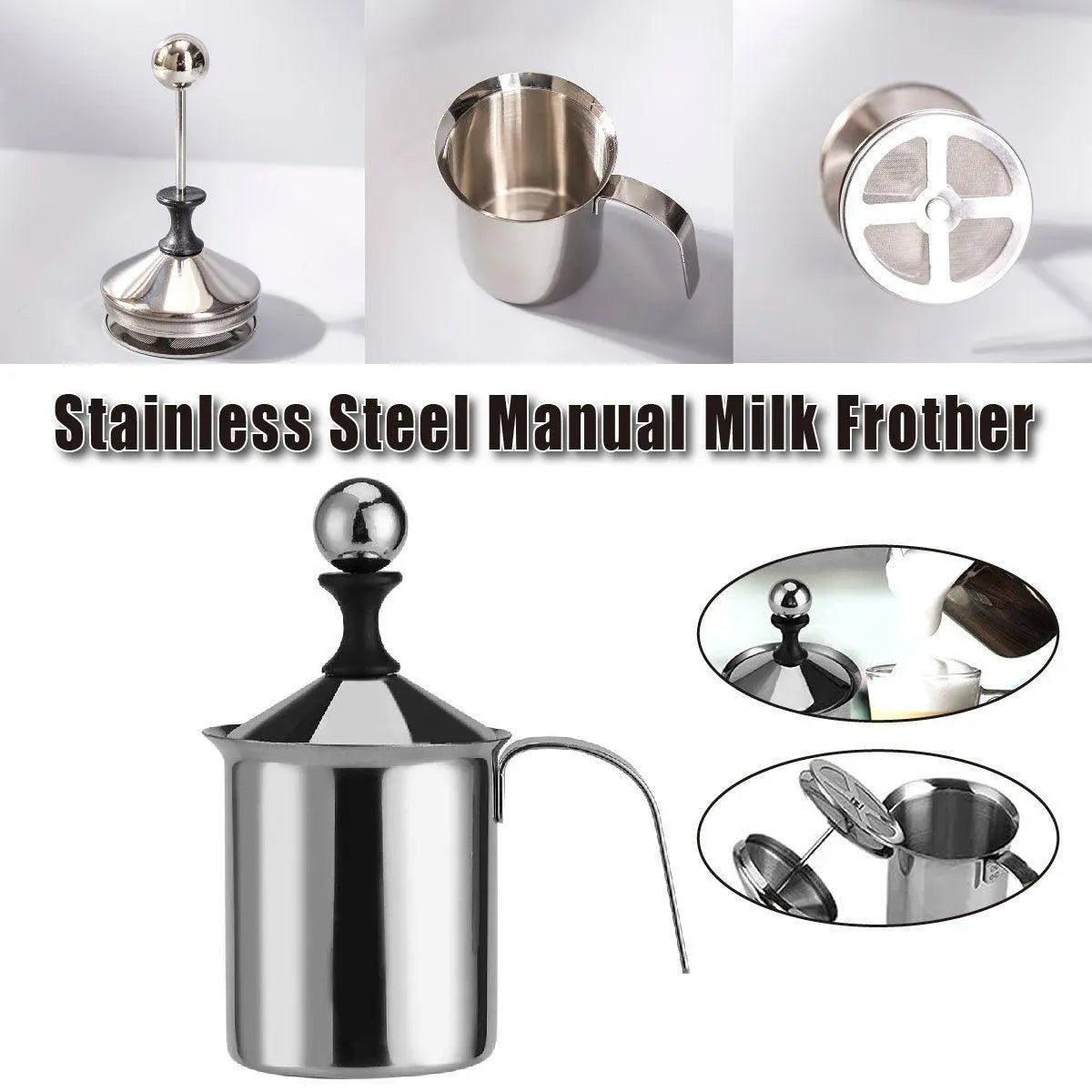 400ml Stainless Steel Manual Milk Frother Double Mesh Strainer Frothing Pitcher Wholesale Hub