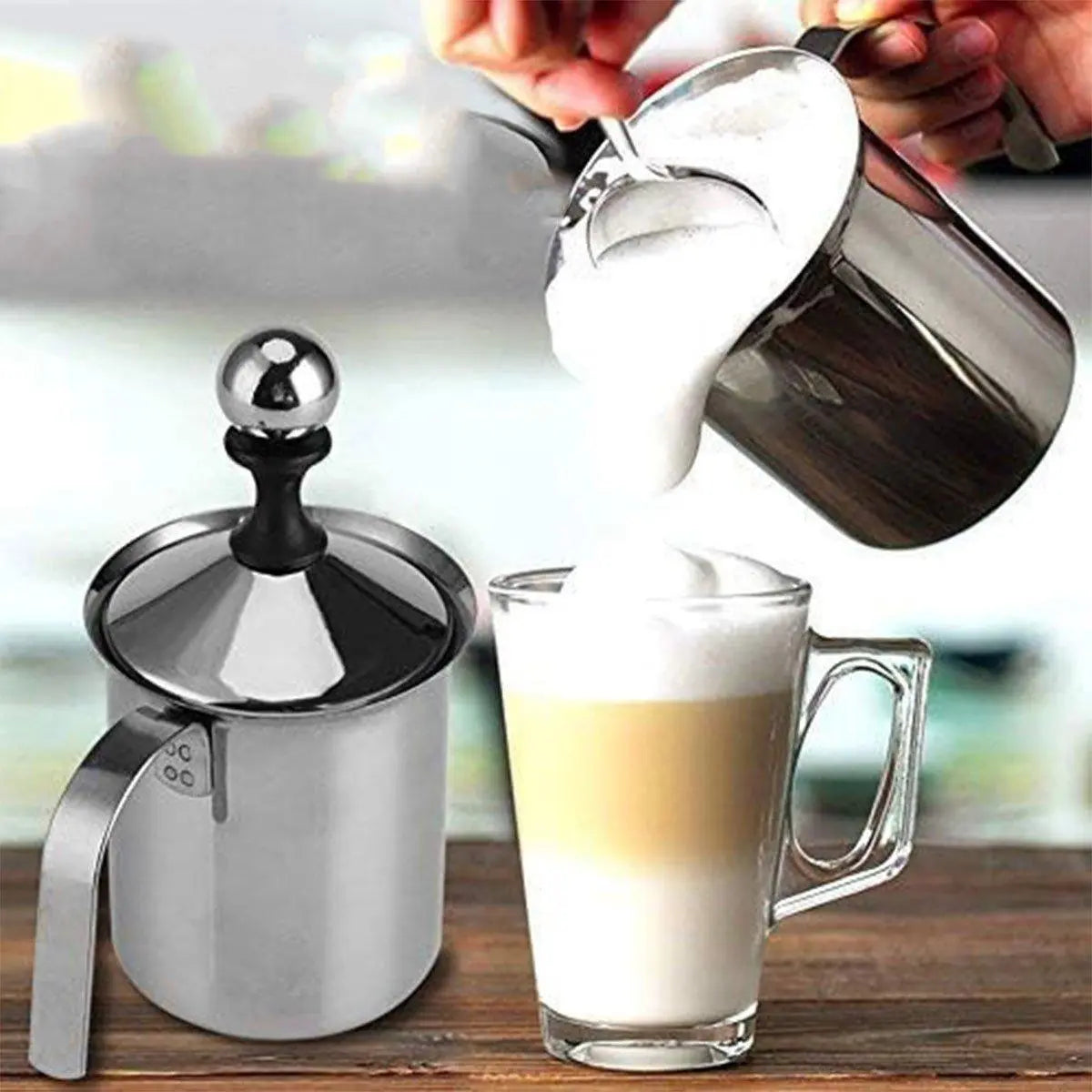 400ml Stainless Steel Manual Milk Frother Double Mesh Strainer Frothing Pitcher Wholesale Hub