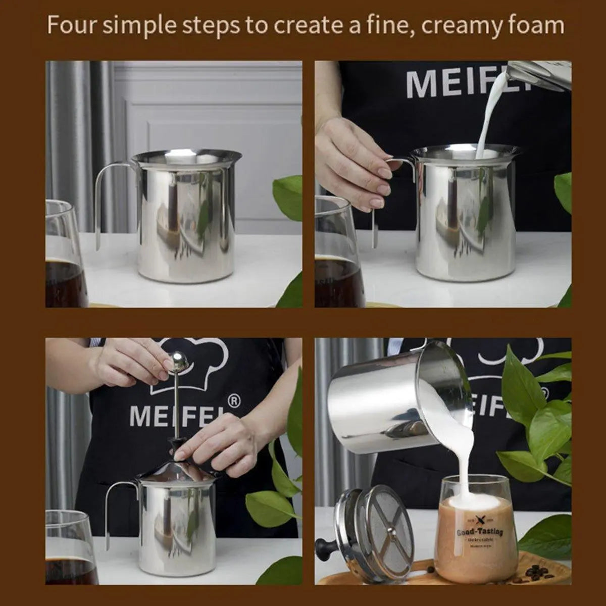 400ml Stainless Steel Manual Milk Frother Double Mesh Strainer Frothing Pitcher Wholesale Hub