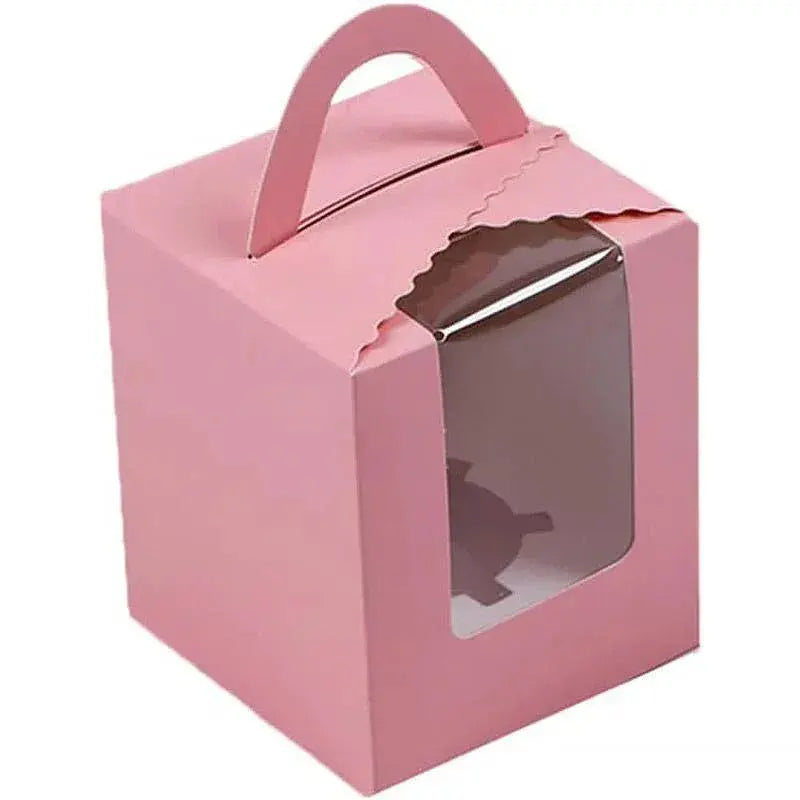 50 Pack Premium Cupcake Boxes with Window Thickened Cardboard Muffin Holders - Pink Wholesale Hub