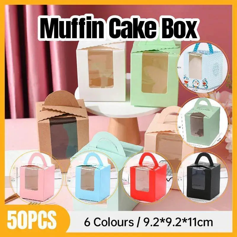 50 Pack Premium Cupcake Boxes with Window Thickened Cardboard Muffin Holders - Pink Wholesale Hub