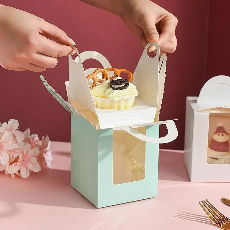 50 Pack Premium Cupcake Boxes with Window Thickened Cardboard Muffin Holders - Pink Wholesale Hub