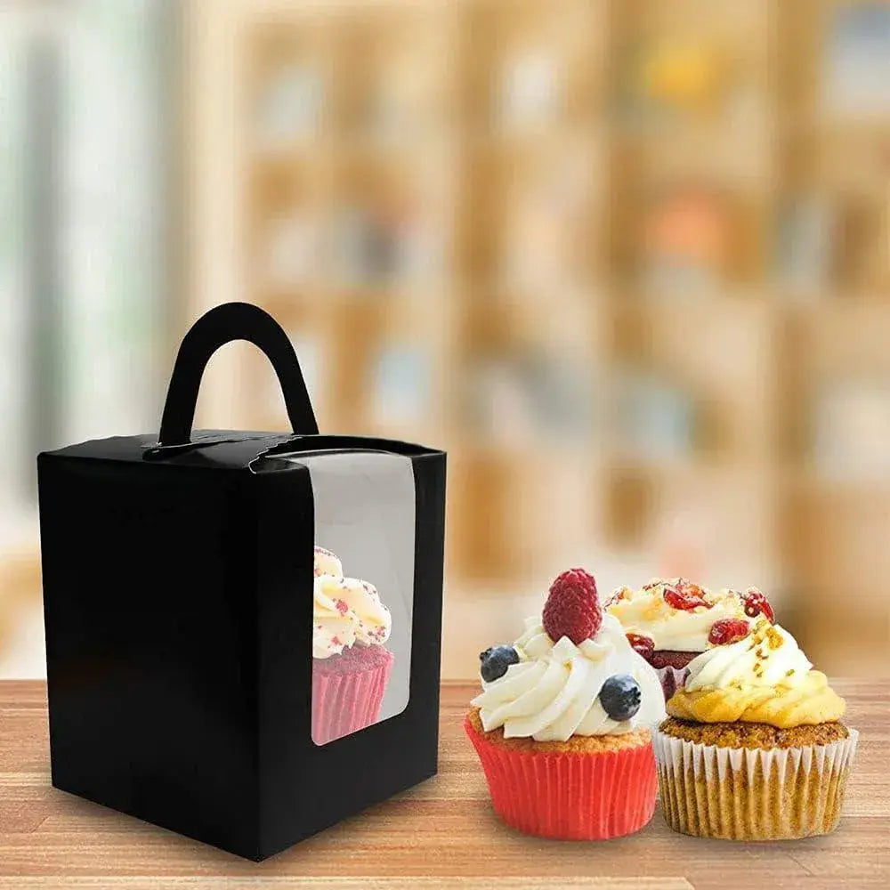 50 Pack Premium Cupcake Boxes with Window Thickened Cardboard Muffin Holders - Pink Wholesale Hub