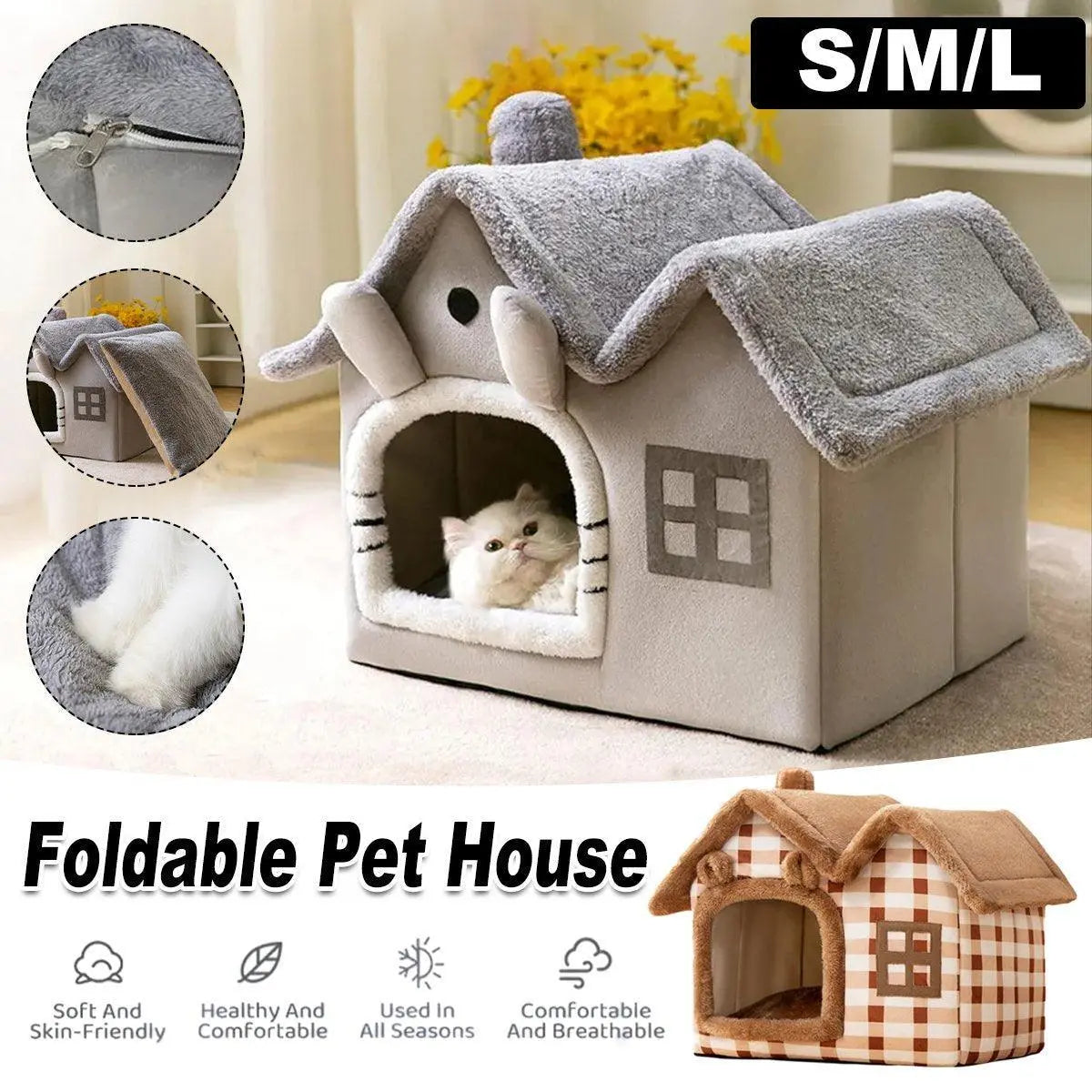 Removable Washable Pet House Four Seasons Cat Enclosed House - Grey-L Wholesale Hub