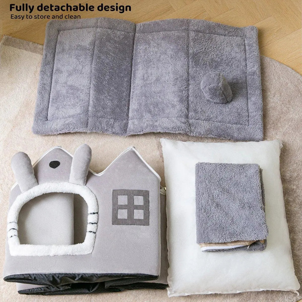 Removable Washable Pet House Four Seasons Cat Enclosed House - Grey-M Wholesale Hub