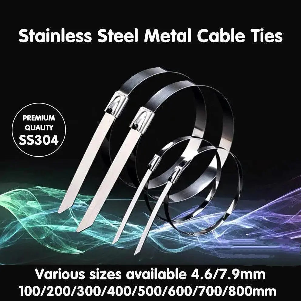 100x Stainless Steel Cable Ties SS304 Marine Grade Zip Strap Locking Wrap 100-800mm - 4.6*350mm Wholesale Hub