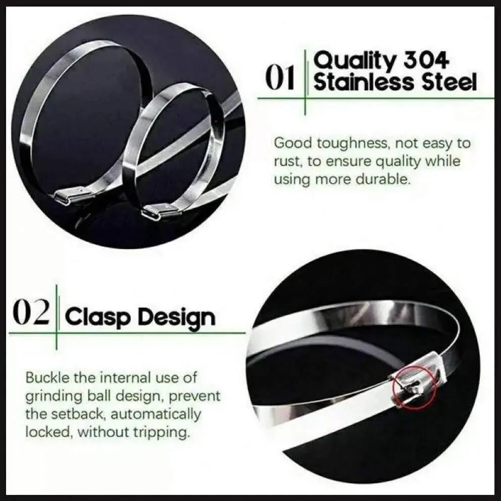100x Stainless Steel Cable Ties SS304 Marine Grade Zip Strap Locking Wrap 100-800mm - 7.9*150mm Wholesale Hub