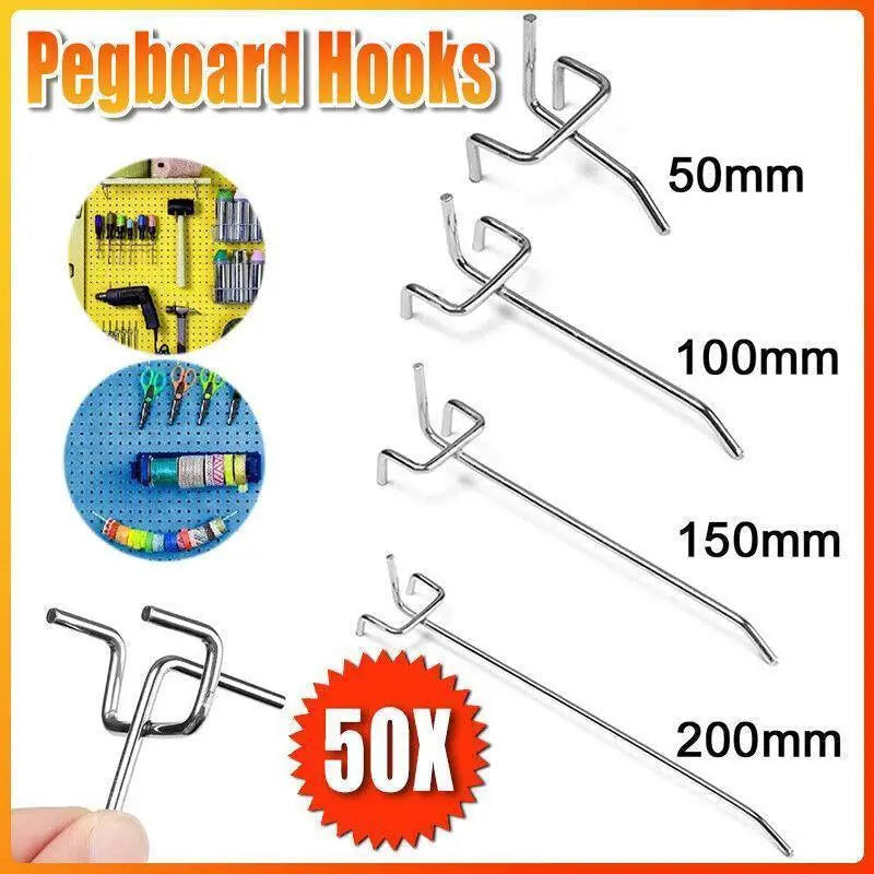 50X Pegboard Hooks Metal Panel Valcano Peg Board Hook Steel 50 100 150 200 Mm - 10CM Wholesale Hub