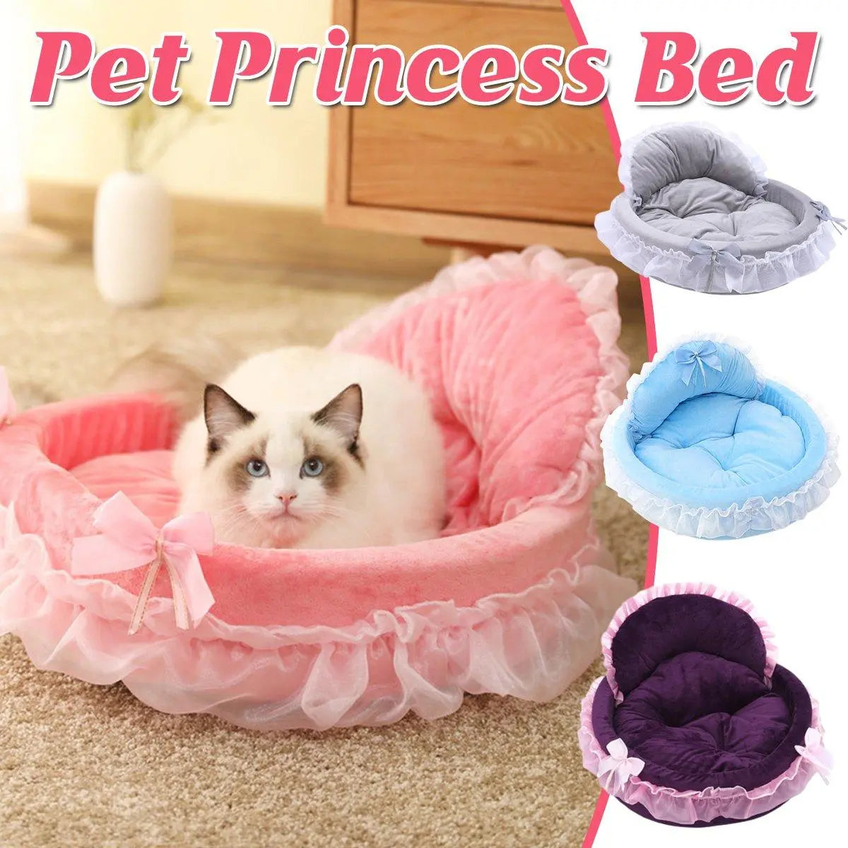 Princess Pet Kennel Soft Comfortable Cat and Dog Bed House for Small Pets - Grey Wholesale Hub