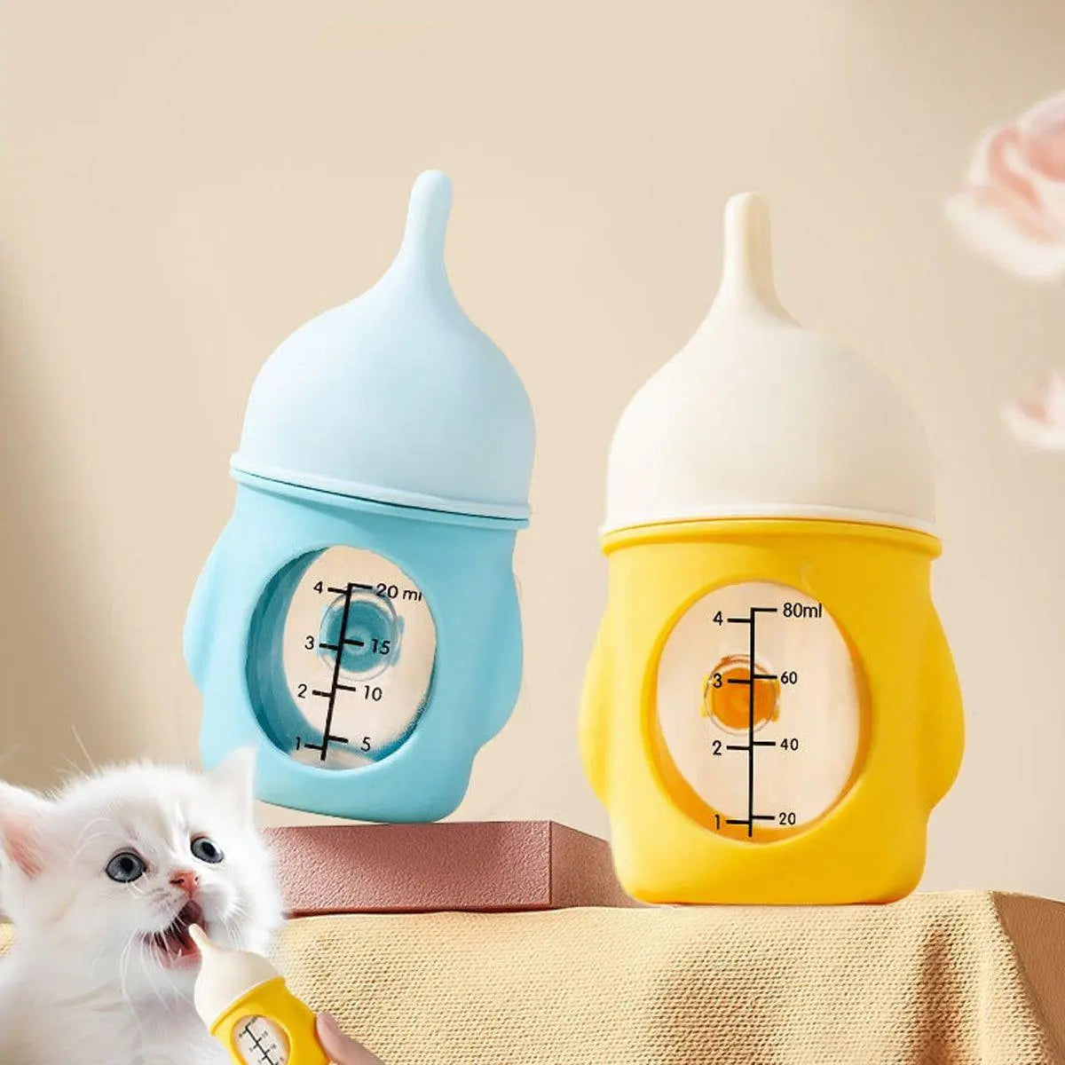 Silicone Pet Milk Feeding Bottle with Scale for Small Puppies and Kittens 20ml 80ml - 80ml-Blue Wholesale Hub