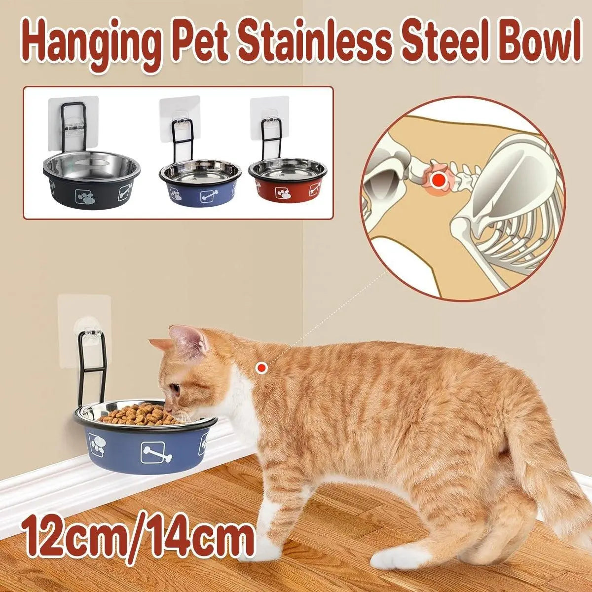 Stainless Steel Pet Bowl Hanging Cat Food Water Bowl Durable for Dogs and Cats - Black-14cm Wholesale Hub