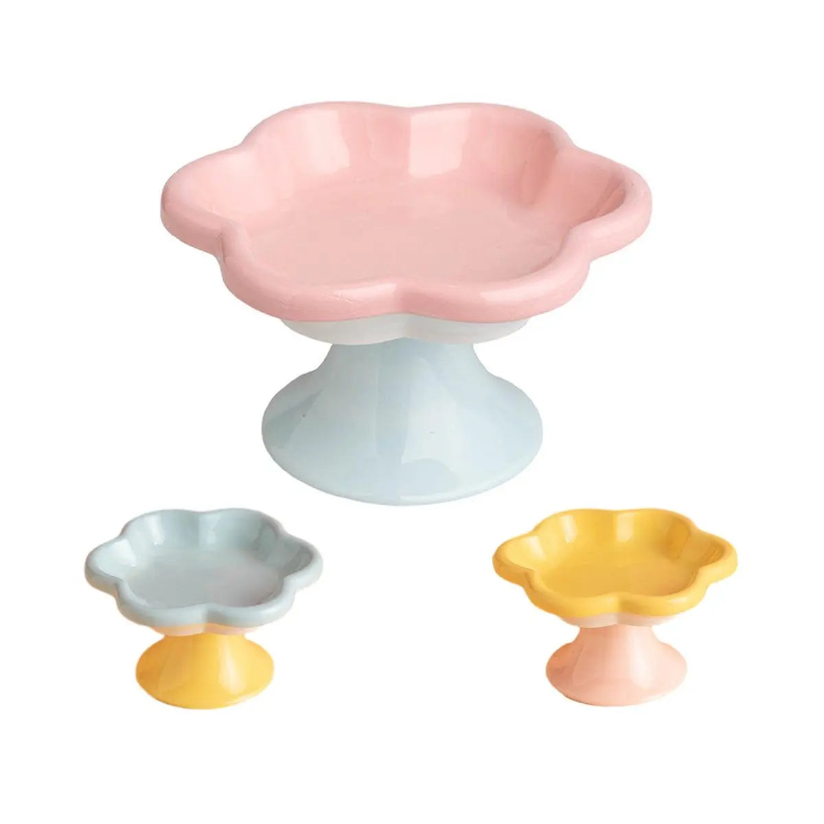 Flower Ceramic Cat Bowl Pet Food Bowl Snack Tray for Cats and Small Pets Feeding - Blue Wholesale Hub
