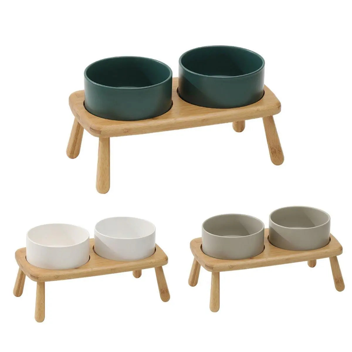 Ceramic Elevated Dog Bowl Anti-Slip Double Bowl for Small Medium Large Dogs - Grey Wholesale Hub