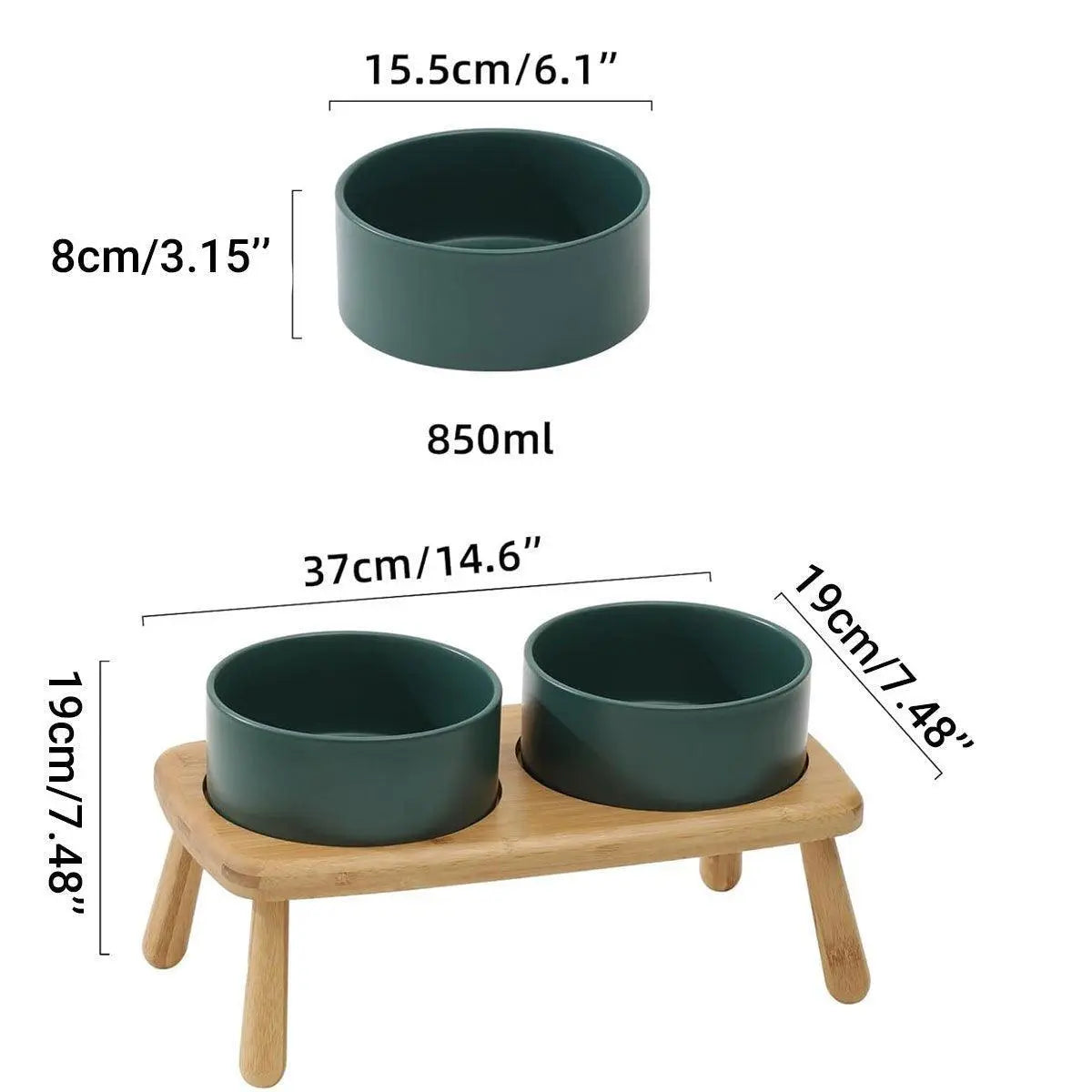 Ceramic Elevated Dog Bowl Anti-Slip Double Bowl for Small Medium Large Dogs - Grey Wholesale Hub