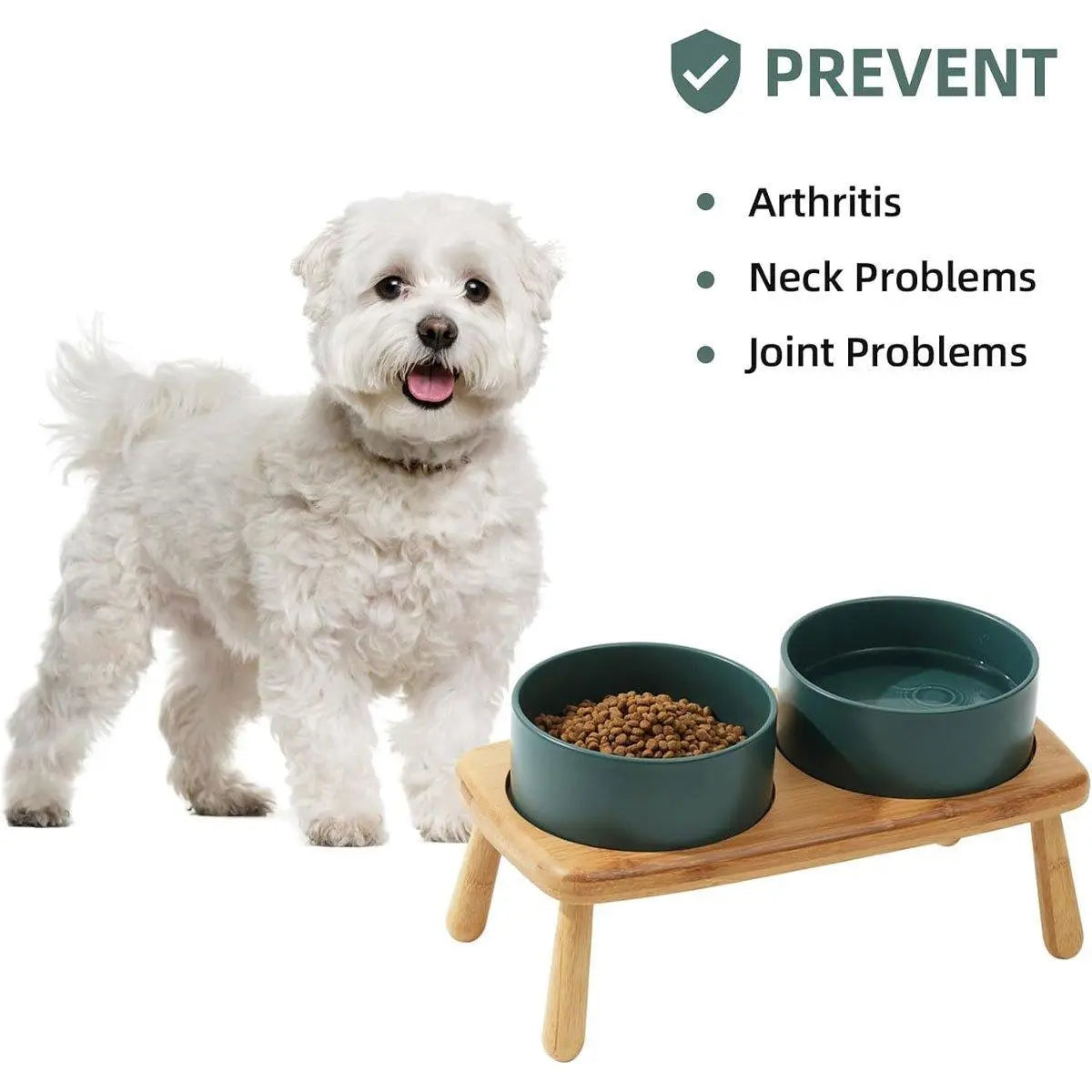 Ceramic Elevated Dog Bowl Anti-Slip Double Bowl for Small Medium Large Dogs - Grey Wholesale Hub