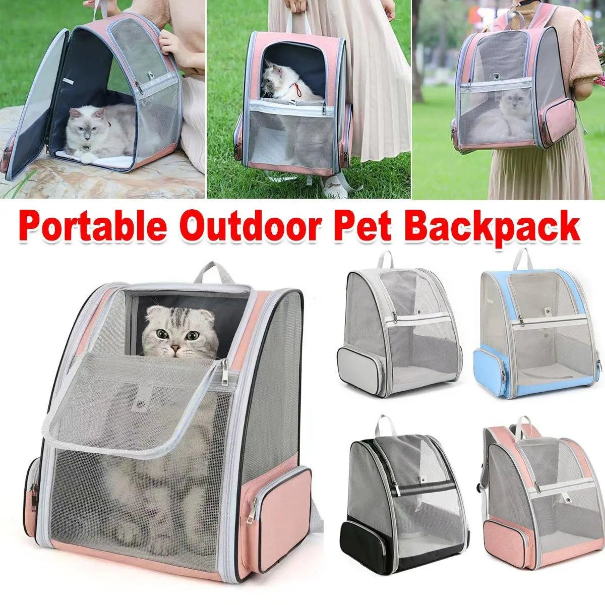 Large Foldable Breathable Portable Cat Dog Bag Outdoor Shoulder Pet Backpack - Pink Wholesale Hub