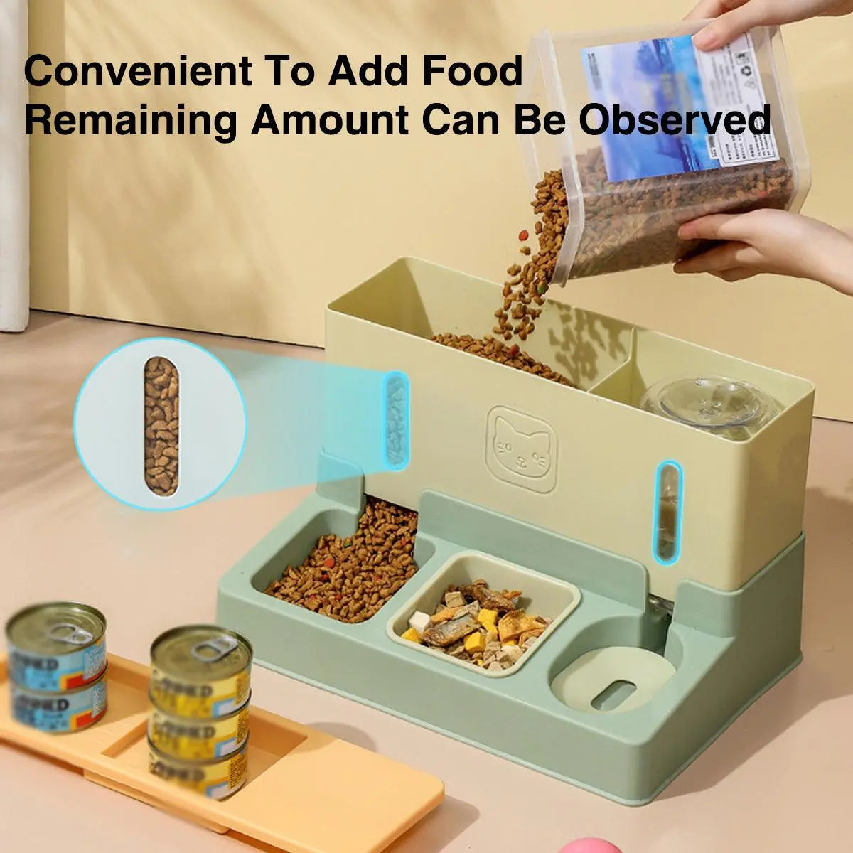 All in One Pet Feeding Bowl Cat Dog Water and Food Feeder Automatic Dispenser - Blue Wholesale Hub