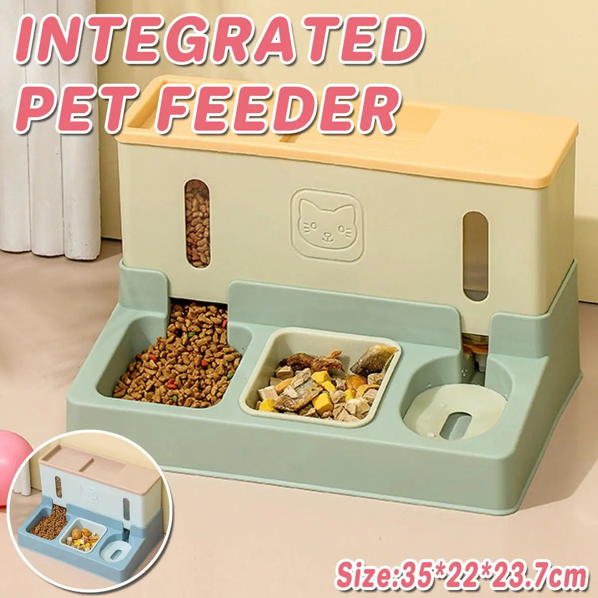 All in One Pet Feeding Bowl Cat Dog Water and Food Feeder Automatic Dispenser - Green Wholesale Hub