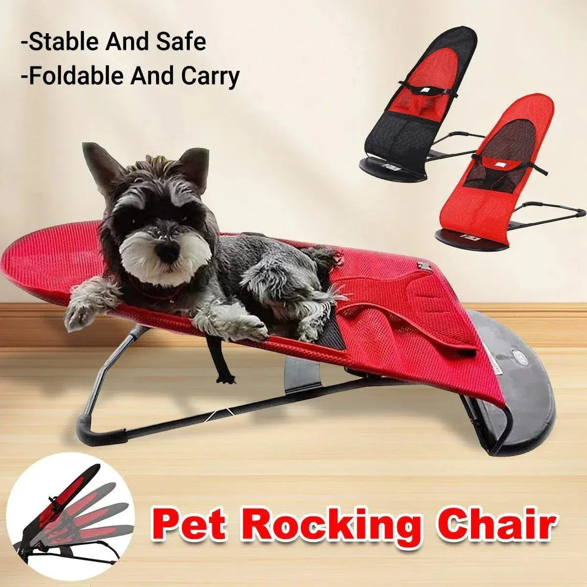 Pet Rocking Chair for Dogs Cats Foldable Pet Bed Portable Sleeping Lounger Chair - Red Wholesale Hub