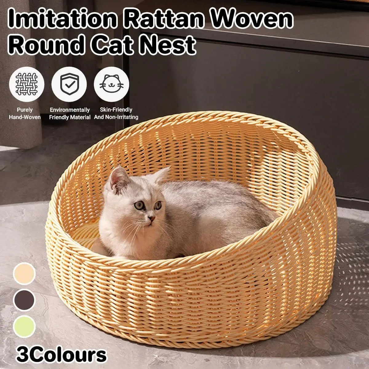 Rattan Cat Nest Four Seasons Open Cat House Summer Bed for Cats Pet Supplies - Coffee Wholesale Hub