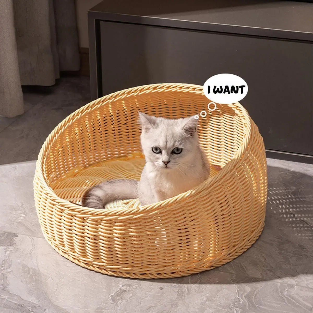 Rattan Cat Nest Four Seasons Open Cat House Summer Bed for Cats Pet Supplies - Coffee Wholesale Hub
