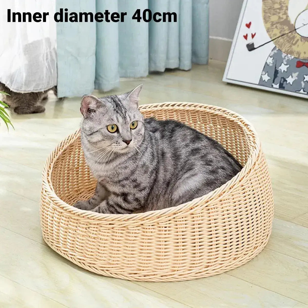 Rattan Cat Nest Four Seasons Open Cat House Summer Bed for Cats Pet Supplies - Green Wholesale Hub