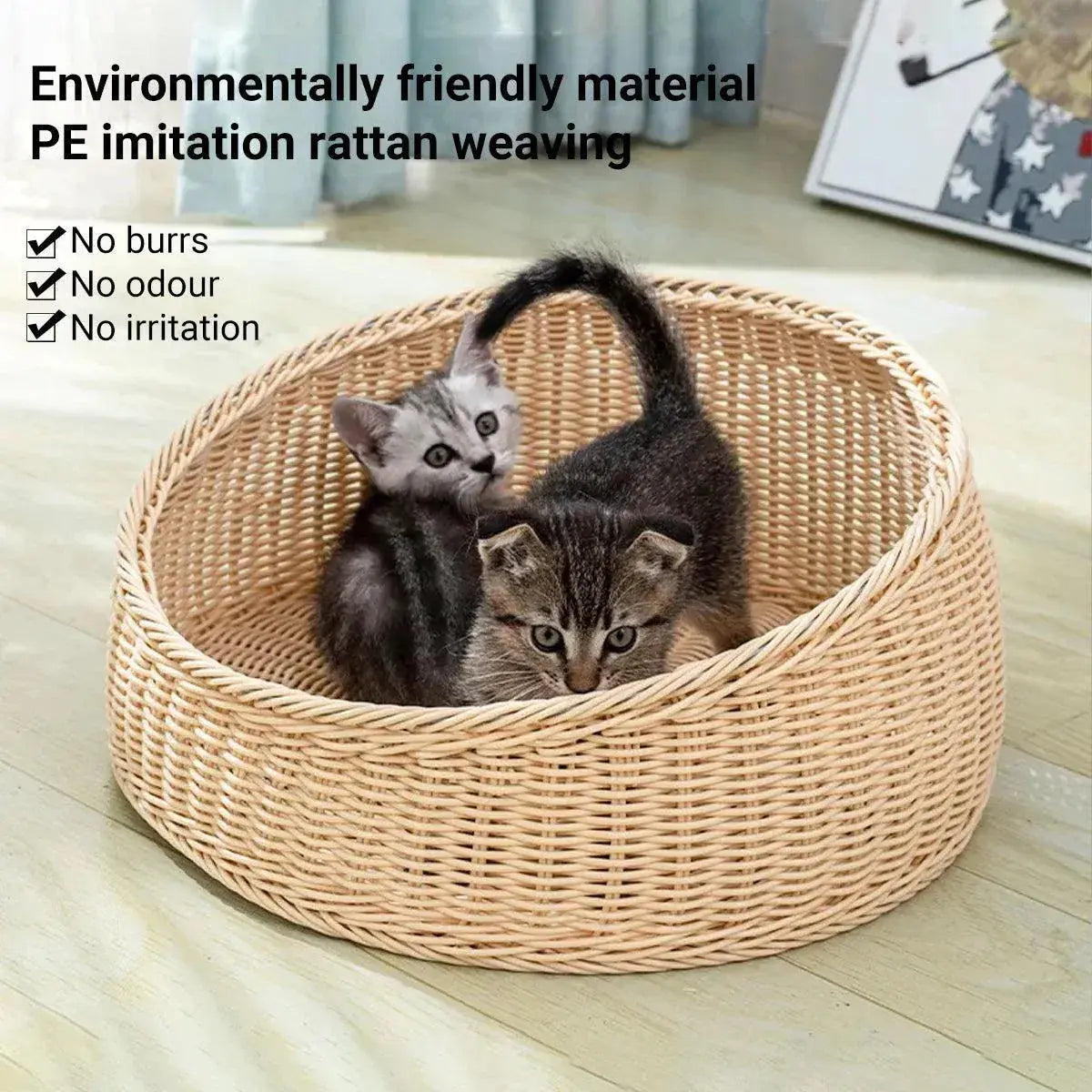 Rattan Cat Nest Four Seasons Open Cat House Summer Bed for Cats Pet Supplies - Green Wholesale Hub