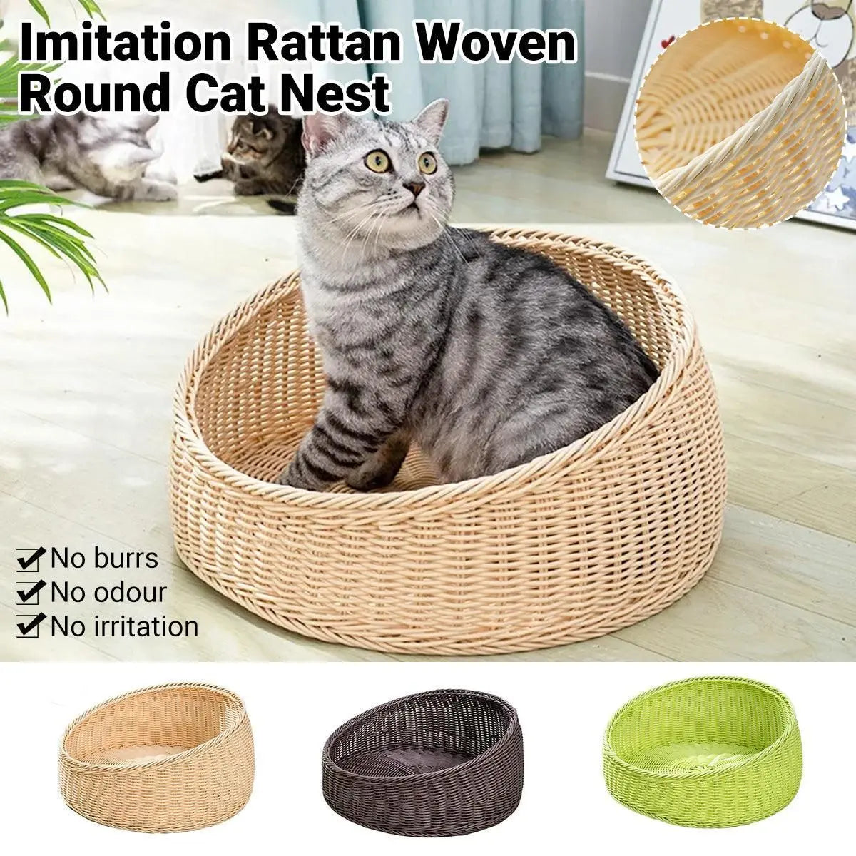 Rattan Cat Nest Four Seasons Open Cat House Summer Bed for Cats Pet Supplies - Green Wholesale Hub