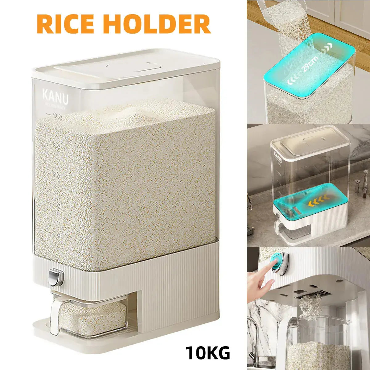 Rice Cereal Dispenser 10KG Grain Container Auto Food Storage Box Measuring Cup Wholesale Hub