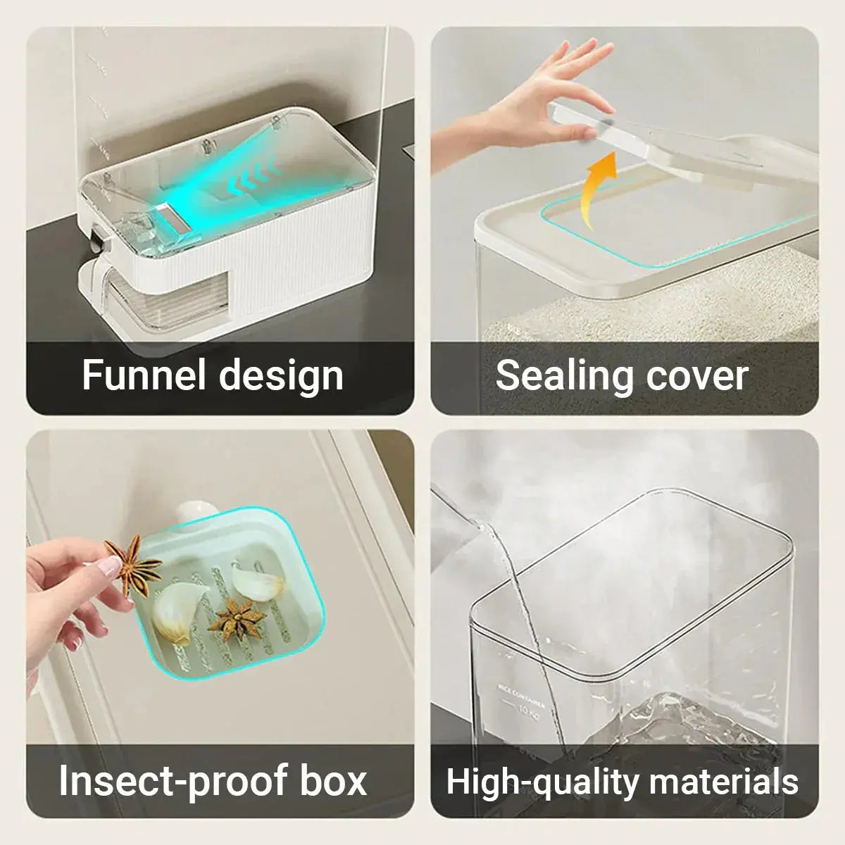 Rice Cereal Dispenser 10KG Grain Container Auto Food Storage Box Measuring Cup Wholesale Hub
