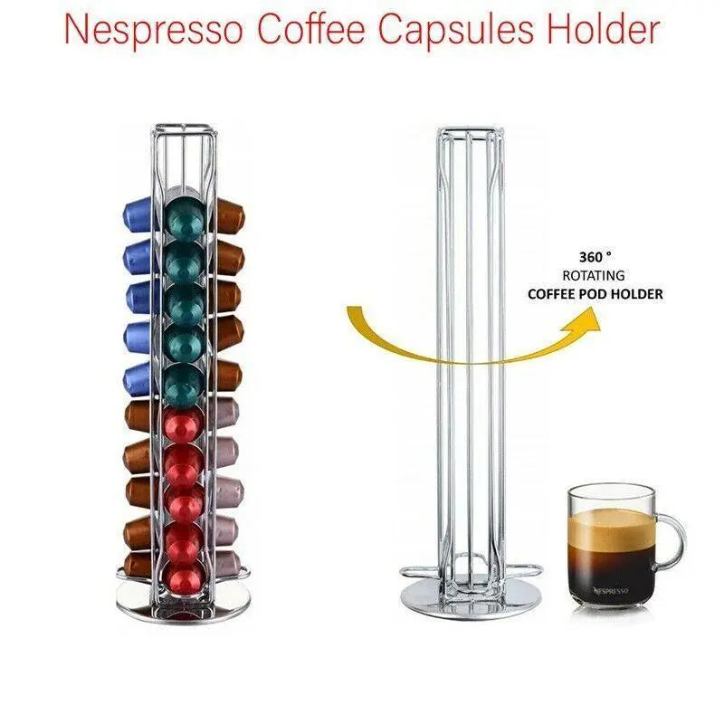 40 Capsules Rotating Coffee Pod Holder Rack for Nespresso Chrome Countertop Stand Wholesale Hub