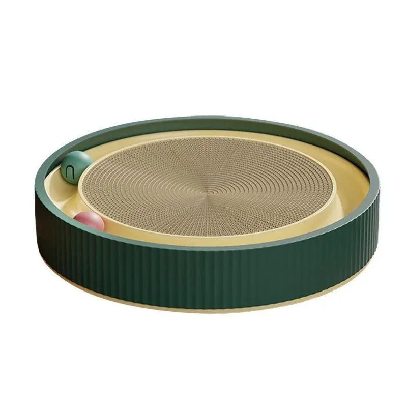 Cat Scratcher Lounge Bed Toy 40cm Round Foldable Cardboard Pad with Ball Track - Green Wholesale Hub