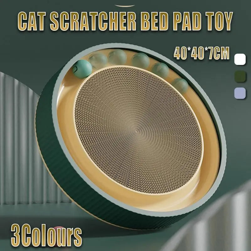Cat Scratcher Lounge Bed Toy 40cm Round Foldable Cardboard Pad with Ball Track - Green Wholesale Hub