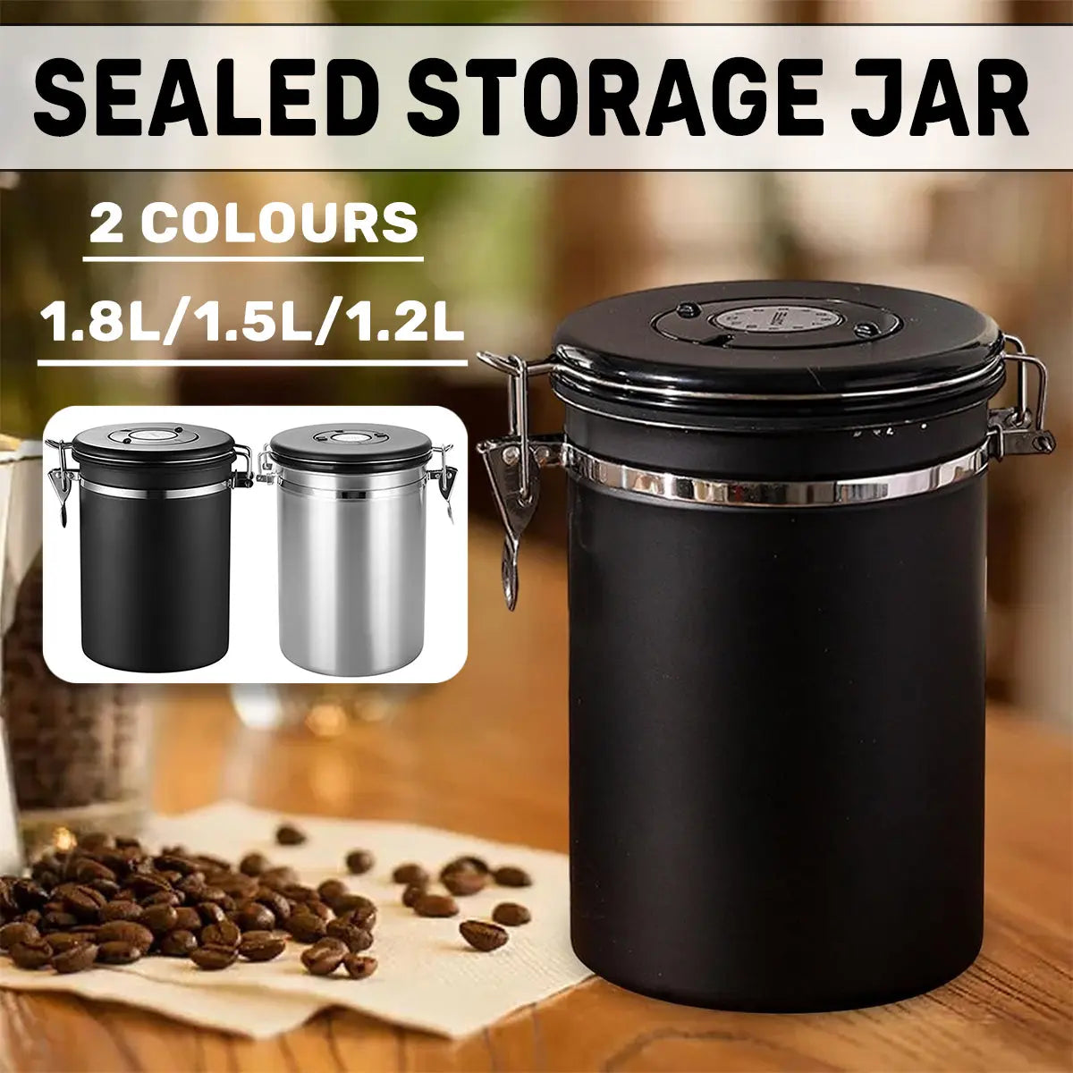 Coffee Powder Sealed Jar Airtight Storage Container for Kitchen Tea Sugar Beans - Silvery-1500ml Wholesale Hub