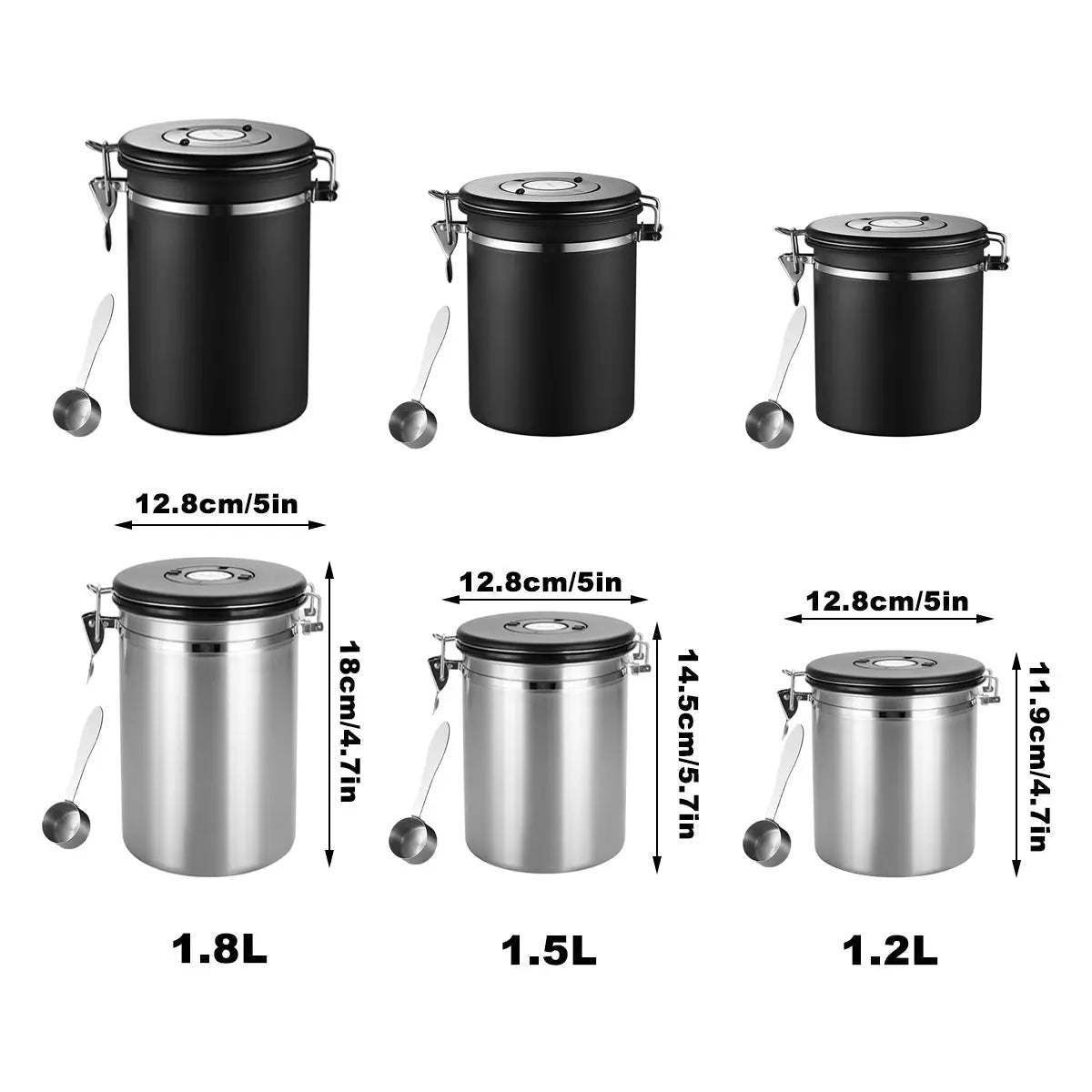 Coffee Powder Sealed Jar Airtight Storage Container for Kitchen Tea Sugar Beans - Silvery-1500ml Wholesale Hub